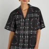 tablecloth embroidered shirt - black floral