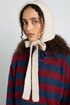 tie neck bonnet in oatmeal