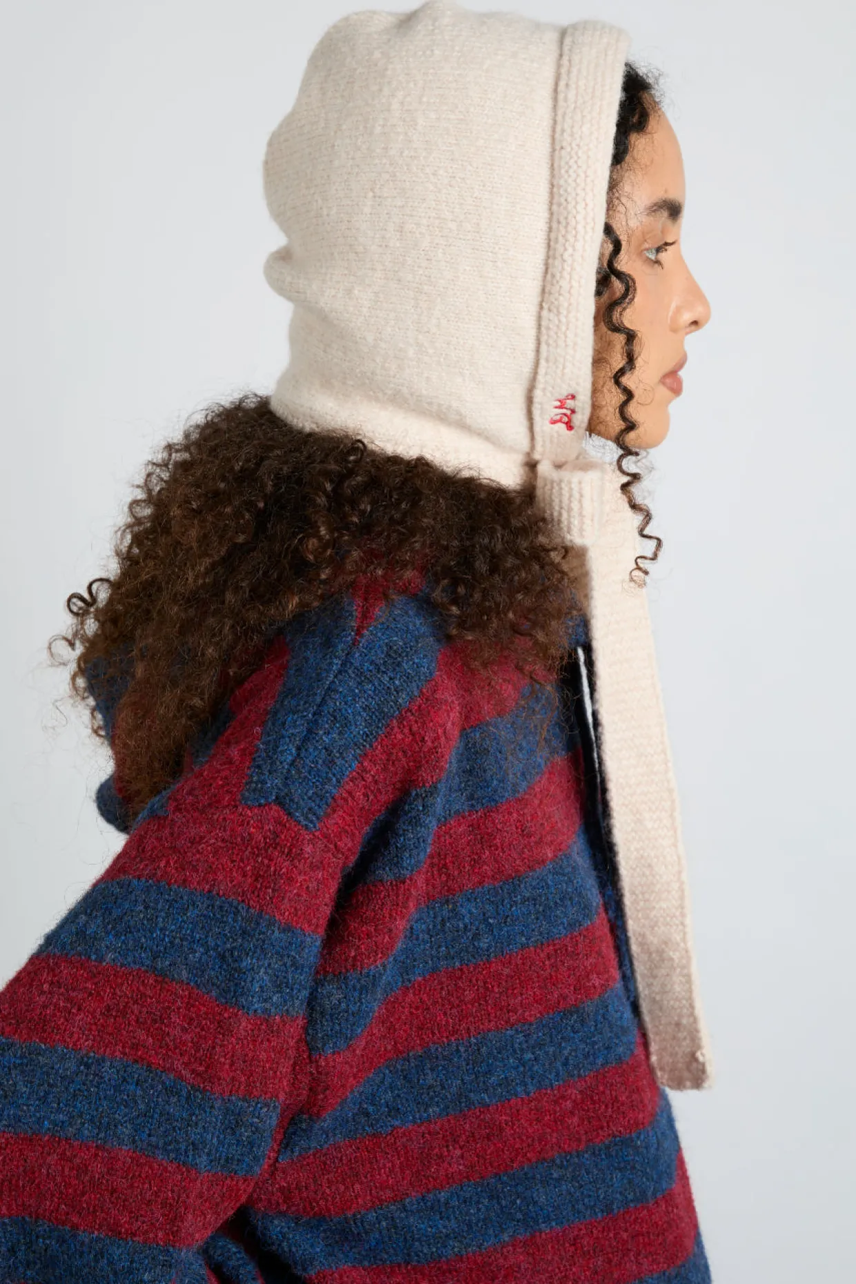 tie neck bonnet in oatmeal