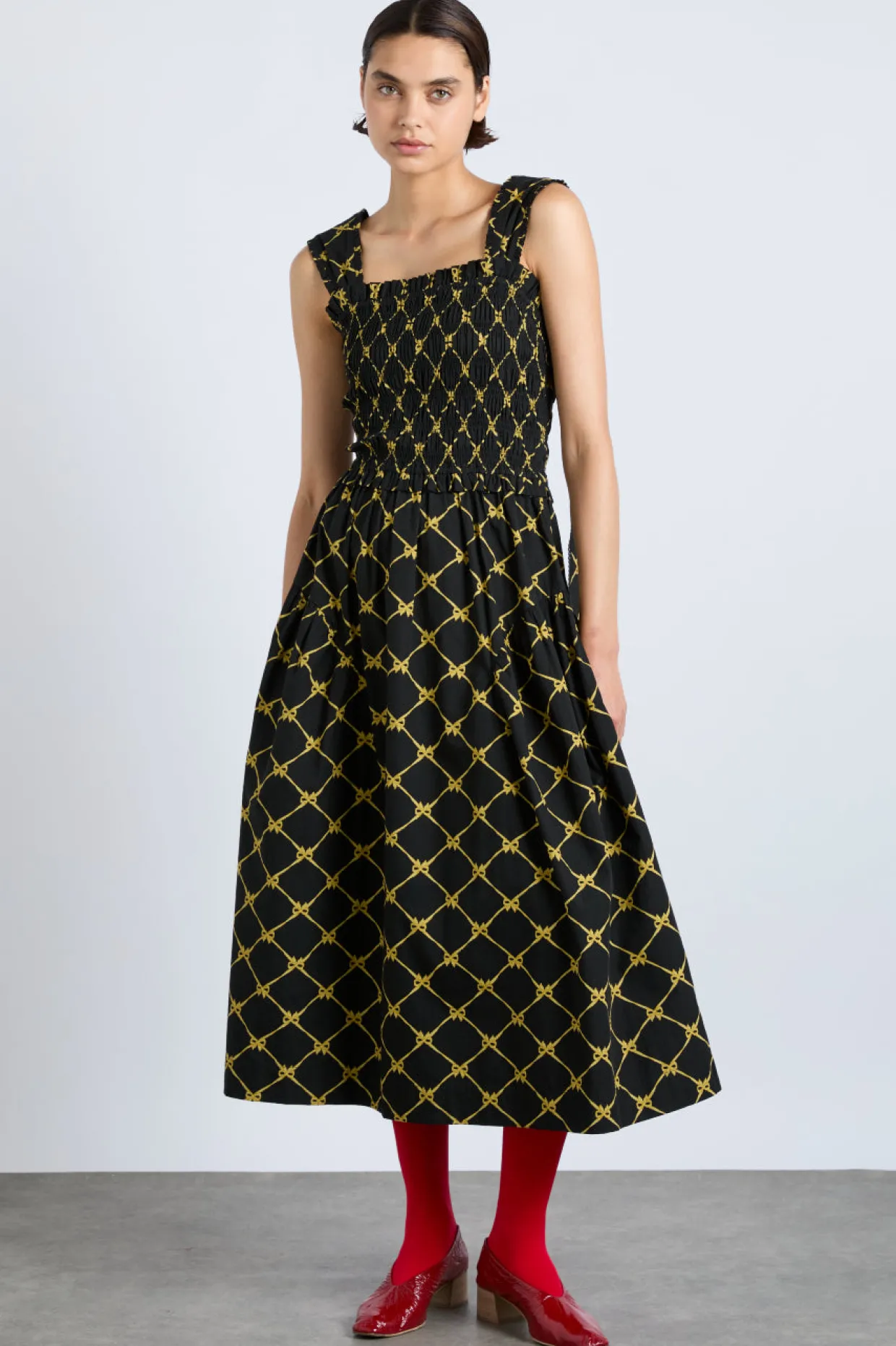 tish midi dress - black bow print