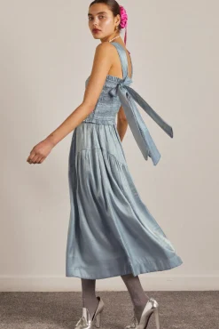 tish midi dress - blue glass satin