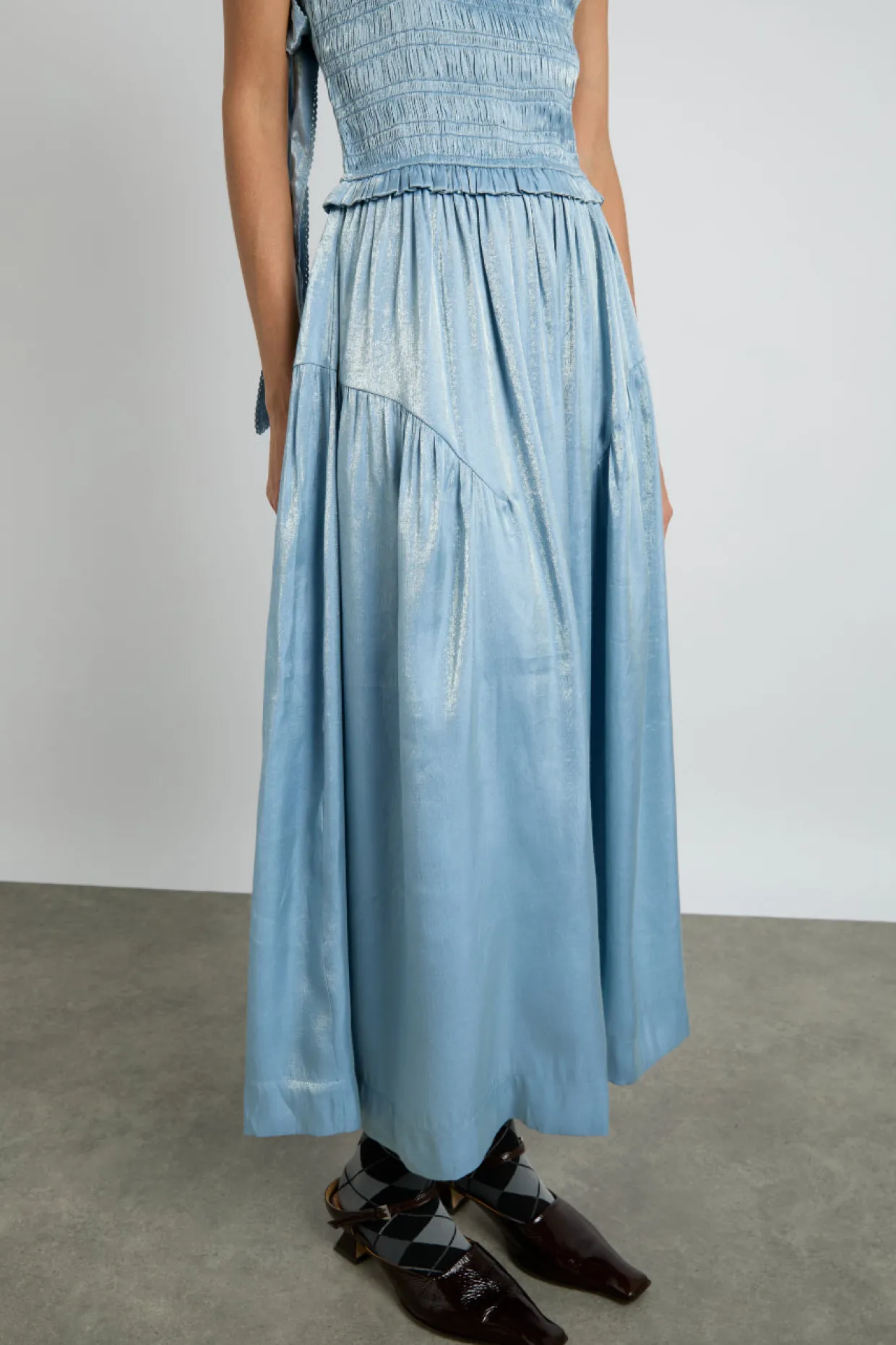 tish midi dress - blue glass satin