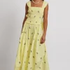 tish poplin midi dress - grape embroidery