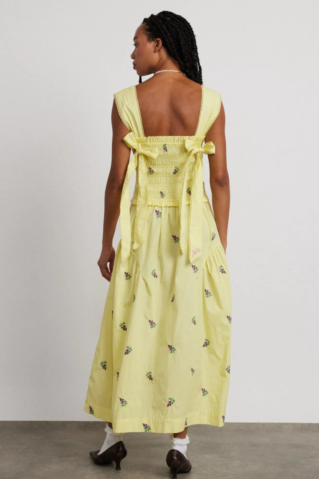tish poplin midi dress - grape embroidery