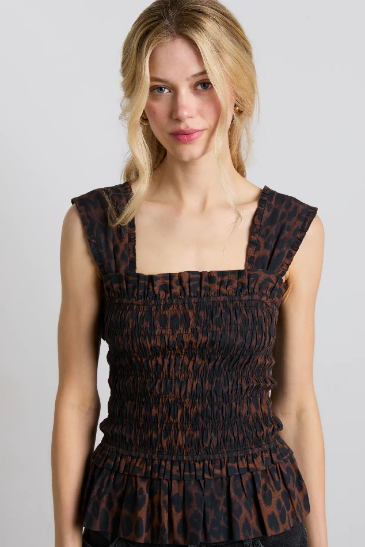 tish shirred cami - dark leopard