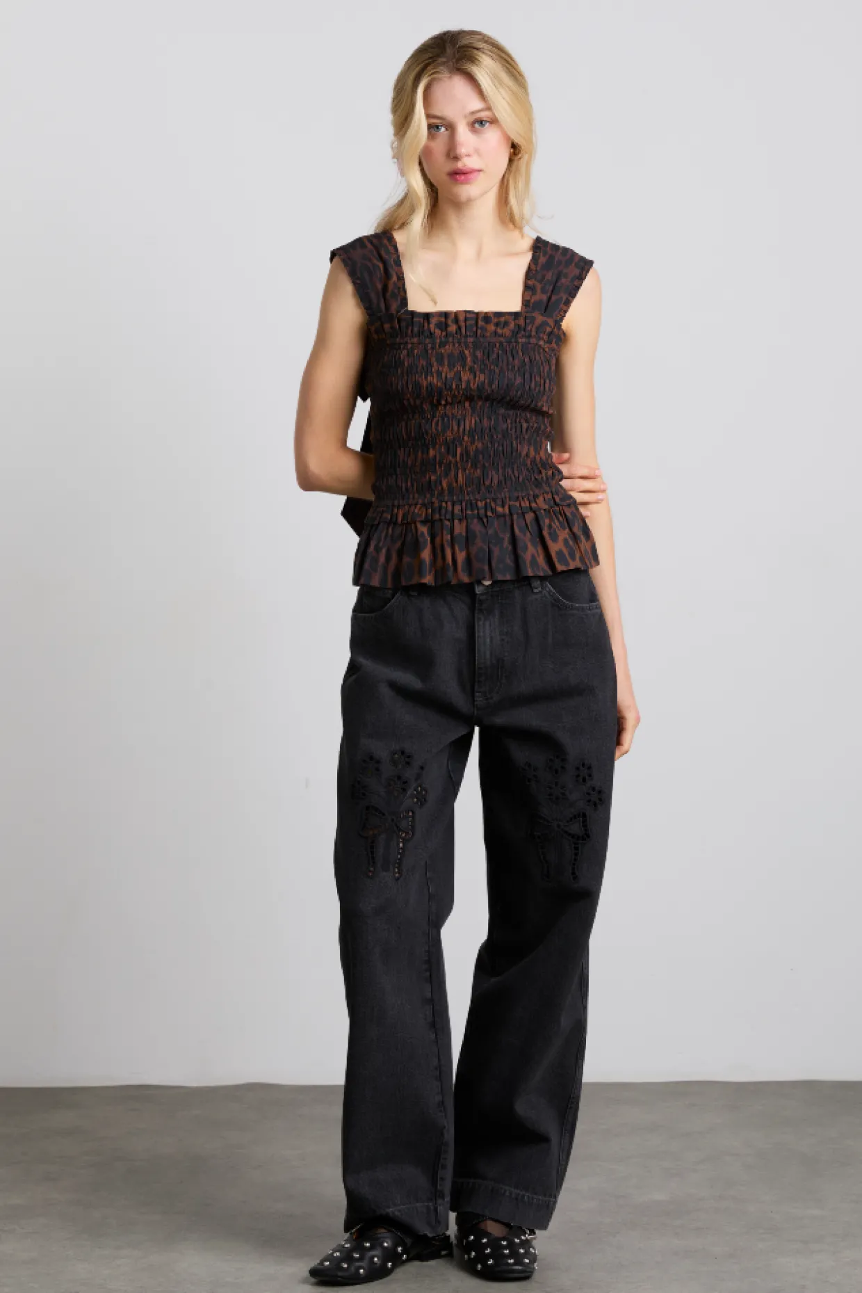 tish shirred cami - dark leopard
