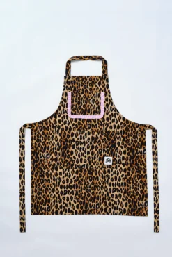 valerie apron - leopard pink ruffle